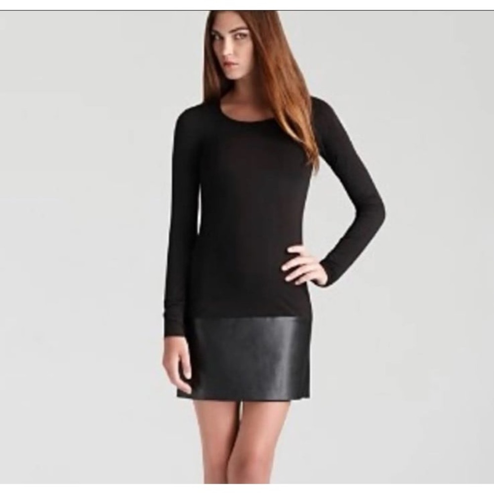 Bailey/44 Sedgwick Black Faux Leather Jersey Knit‎ Longsleeve Mini Dress, Size M